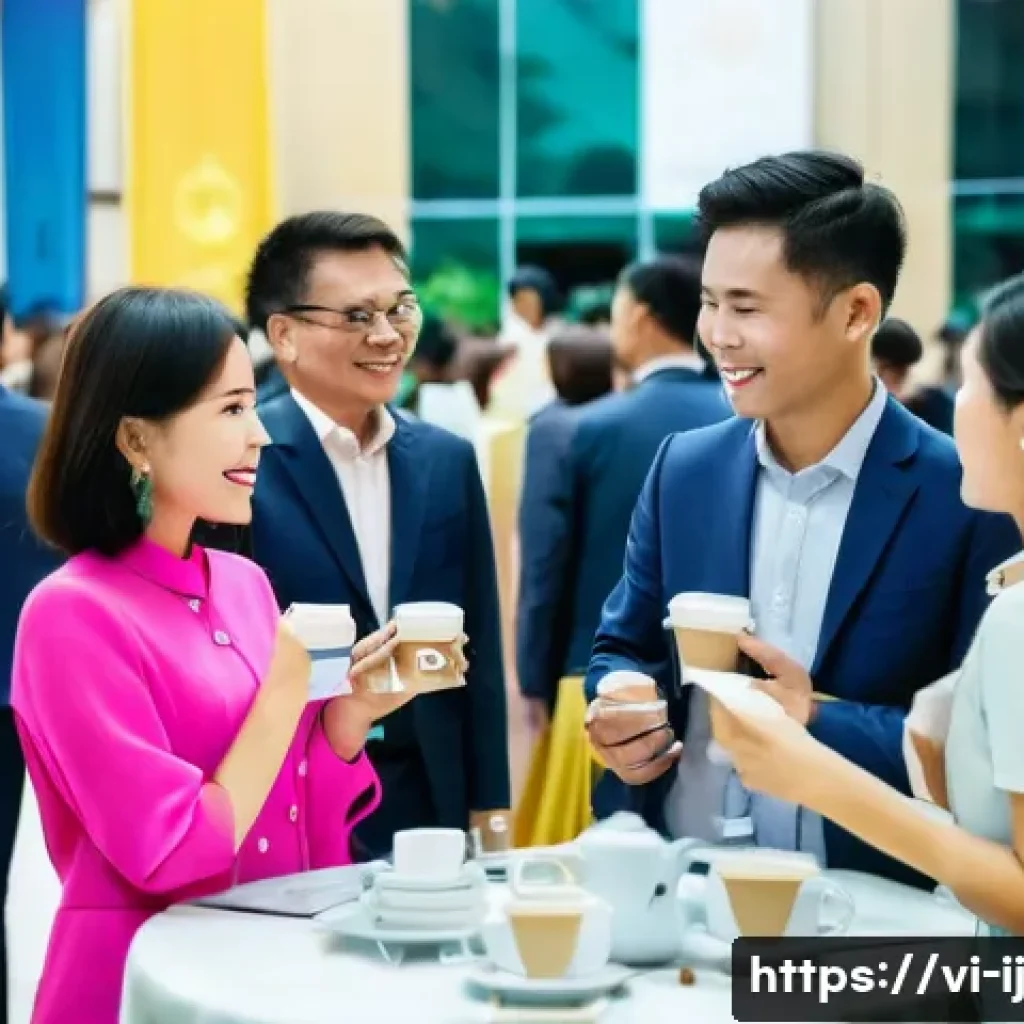 경력 스폰서 확보를 위한 네트워크 확장 전략 - **Prompt:** A dynamic, wide shot of a professional networking event happening in a modern, brightly ...