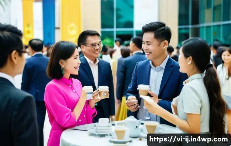 경력 스폰서 확보를 위한 네트워크 확장 전략 - **Prompt:** A dynamic, wide shot of a professional networking event happening in a modern, brightly ...