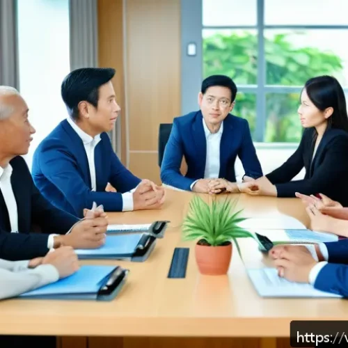 Home 32 경력 스폰서와의 관계에서의 경청의 중요성 - A professional Vietnamese business meeting scene showing a diverse group of sponsors and project coo...