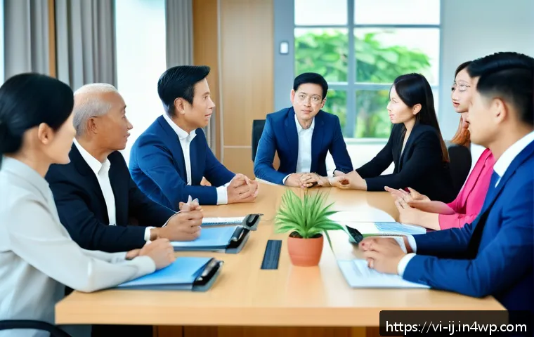 경력 스폰서와의 관계에서의 경청의 중요성 - A professional Vietnamese business meeting scene showing a diverse group of sponsors and project coo...