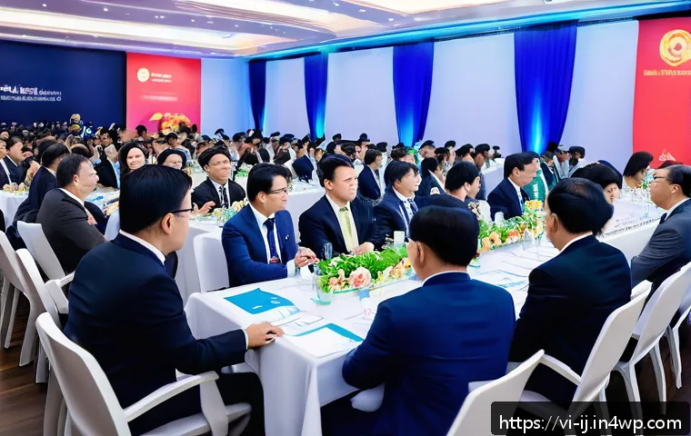 경력 스폰서 확보를 위한 보상 체계 이해하기 - A vibrant corporate event scene in Vietnam showcasing a diverse group of professional sponsors and b...