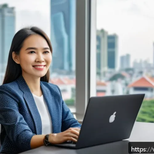 Home 30 스폰서십을 통한 전문성 강화 방법 - A professional Vietnamese woman in smart casual attire, sitting confidently at a modern co-working s...