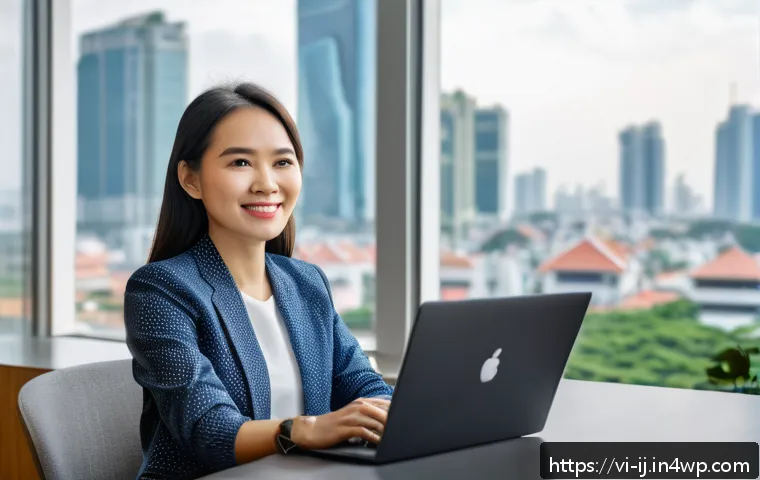 스폰서십을 통한 전문성 강화 방법 - A professional Vietnamese woman in smart casual attire, sitting confidently at a modern co-working s...